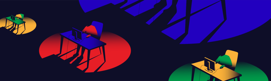 Wide Illustration Update_Wide illustration illustration of people sitting isolated at desks on a computer