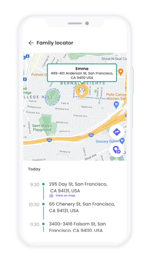 Qustodio's location safety features on an iPhone