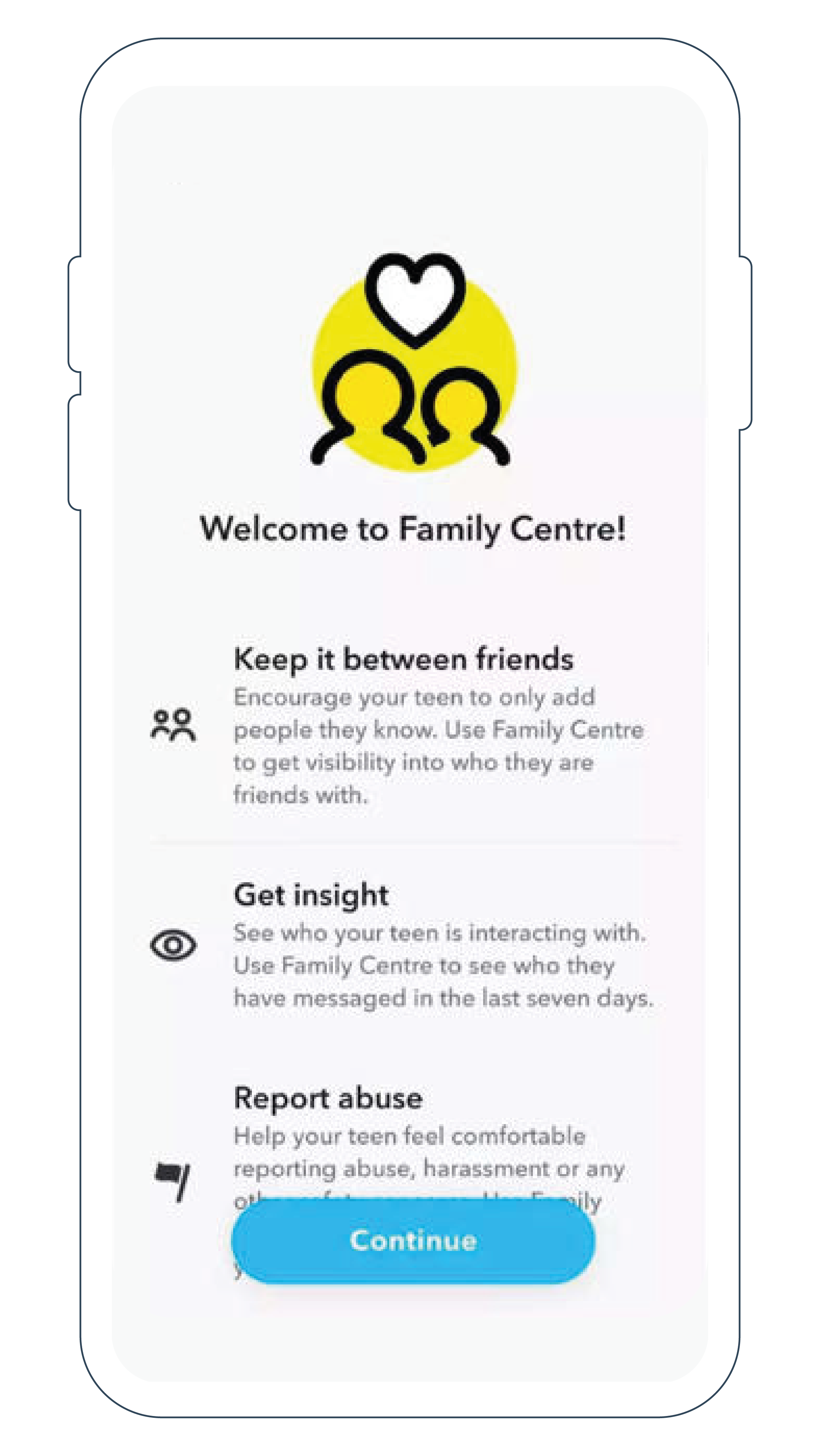 Image of the welcome to the family centre in mockup of a phone