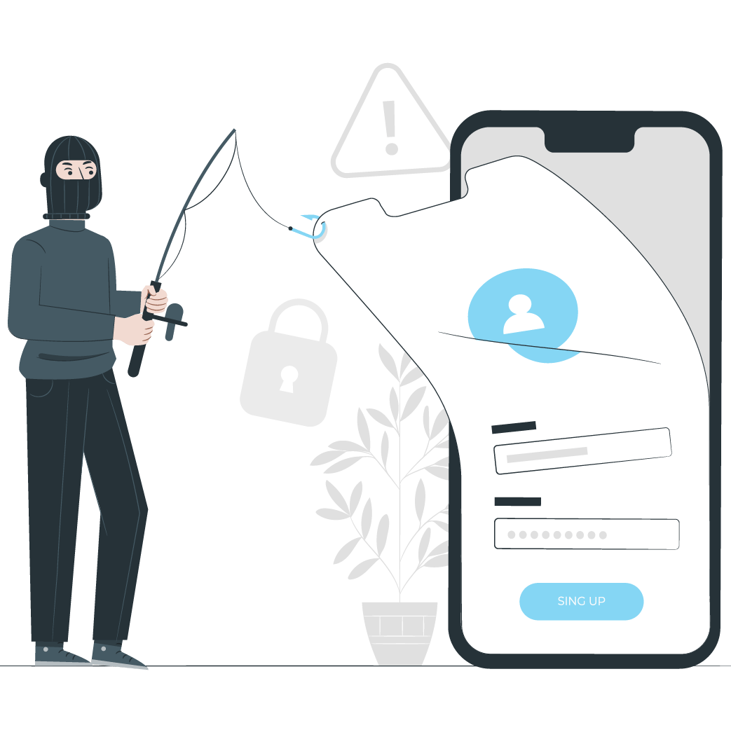 illustration on a scammer taking account details from a phone