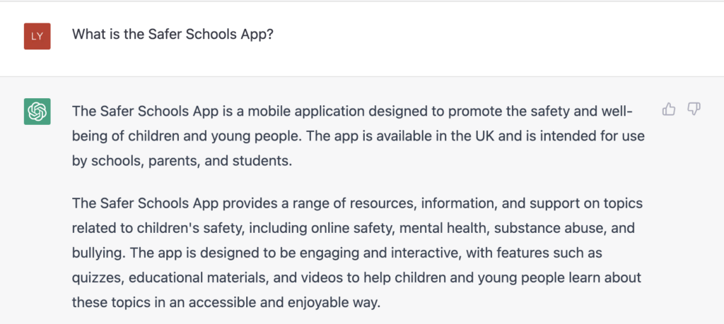 asking ChatGPT what the safer schools app is